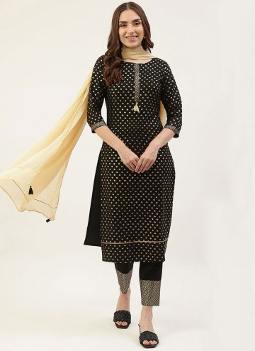 Black color Faux Crepe Salwar Suit with Printed