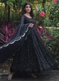 Black color Faux Georgette Gown with Embroidered - 1