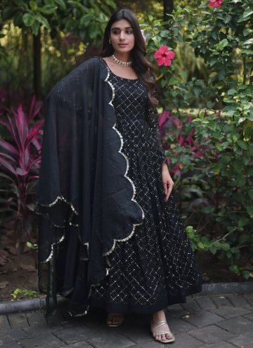 Black color Faux Georgette Gown with Embroidered
