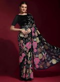 Black color Faux Georgette Trendy Saree with Embroidered - 1