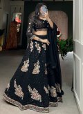 Black color Georgette A Line Lehenga Choli with Embroidered - 1