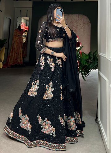 Black color Georgette A Line Lehenga Choli with Embroidered