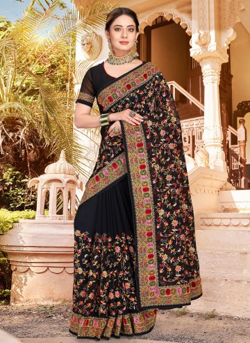 Black color Georgette Contemporary Saree with Embroidered