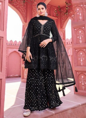 Black color Georgette Salwar Suit with Embroidered