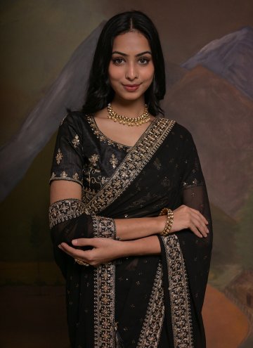 Black color Georgette Trendy Saree with Cord