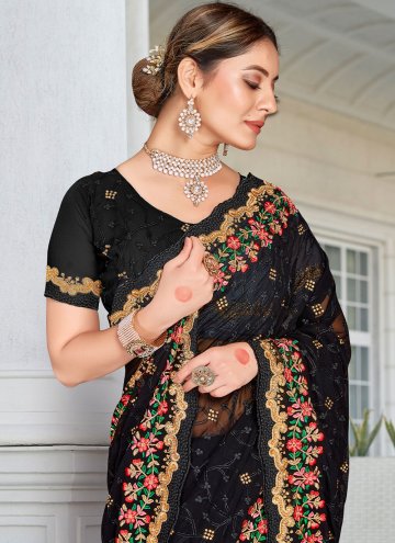 Black color Georgette Trendy Saree with Embroidered