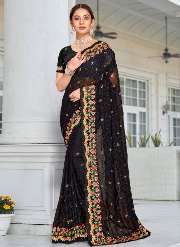 Black color Georgette Trendy Saree with Embroidere