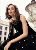 Black color Machine Embroidery Georgette Gown - 1