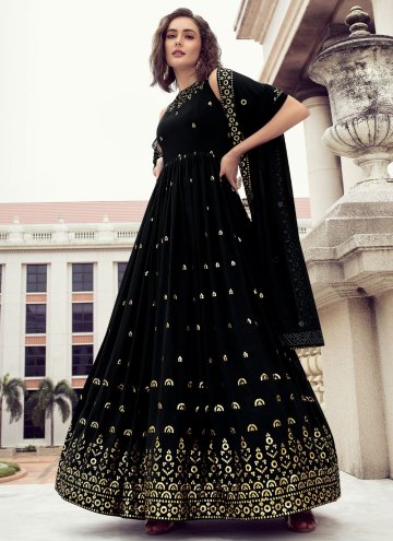 Black color Machine Embroidery Georgette Gown