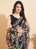 Black color Net Contemporary Saree with Embroidered - 1