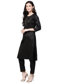 Black color Poly Silk Salwar Suit with Plain Work - 2