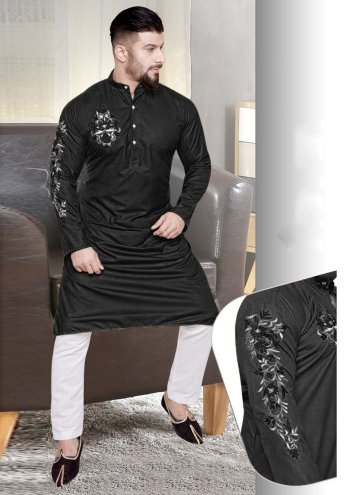 Black color Resham Work Cotton  Kurta Pyjama