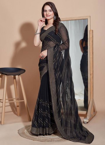 Black color Silk Contemporary Saree with Embroidered