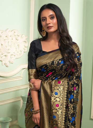 Black color Silk Contemporary Saree with Woven
