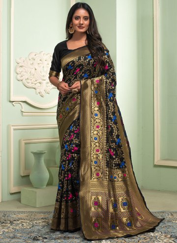 Black color Silk Contemporary Saree with Woven