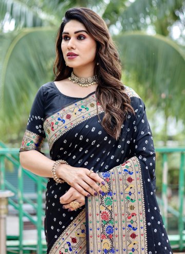 Black color Silk Trendy Saree with Bandhej Print