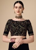 Black color Velvet Classic Designer Saree with Embroidered - 1