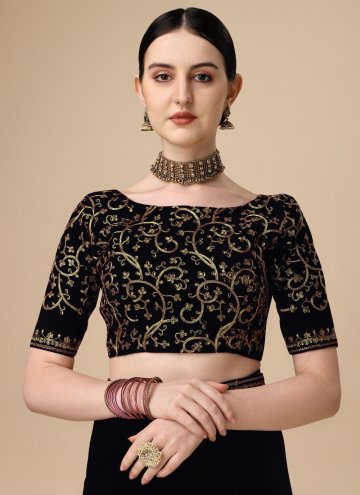 Black color Velvet Classic Designer Saree with Embroidered