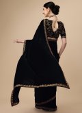 Black color Velvet Classic Designer Saree with Embroidered - 3
