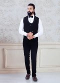 Black color Velvet Tuxedo Suit with Buttons - 1