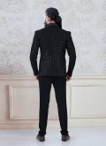 Black color Velvet Tuxedo Suit with Buttons - 2
