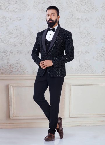 Black color Velvet Tuxedo Suit with Buttons