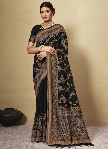 Black color Woven Chanderi Cotton Trendy Saree