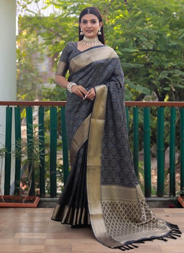 Black color Woven Patola Silk Trendy Saree