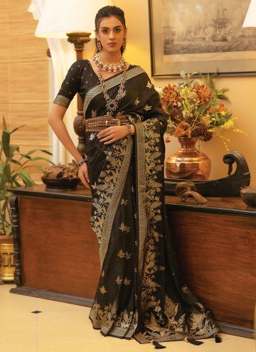 Black color Woven Satin Designer Saree