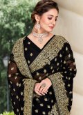 Black Contemporary Saree in Georgette with Embroidered - 1