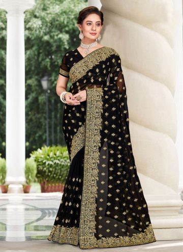 Black Contemporary Saree in Georgette with Embroidered
