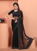 Black Contemporary Saree in Net with Embroidered - 1