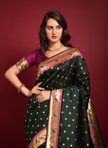 Black Contemporary Saree in Silk with Woven