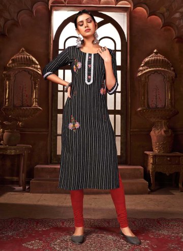 Black Cotton  Embroidered Party Wear Kurti