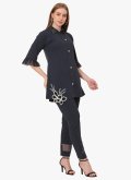 Black Cotton Silk Embroidered Designer Kurti for Casual - 3