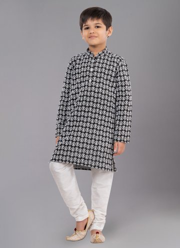 Black Cotton Silk Embroidered Kurta Pyjama