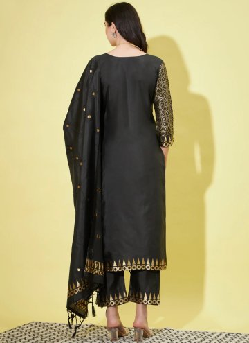 Black Cotton Silk Jacquard Work Salwar Suit for Festival