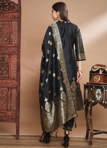 Black Cotton Silk Woven Salwar Suit for Casual