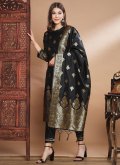 Black Cotton Silk Woven Salwar Suit for Casual - 2