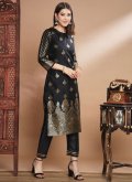 Black Cotton Silk Woven Salwar Suit for Casual - 3