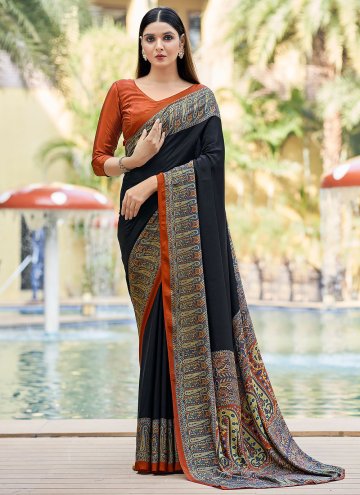 Black Crepe Silk Printed Trendy Saree for Casual