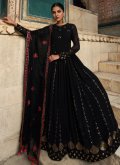 Black Designer Gown in Georgette with Embroidered - 1