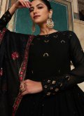 Black Designer Gown in Georgette with Embroidered - 2