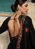 Black Designer Gown in Georgette with Embroidered - 3