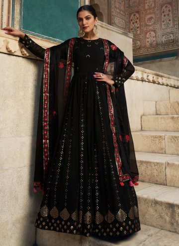 Black Designer Gown in Georgette with Embroidered