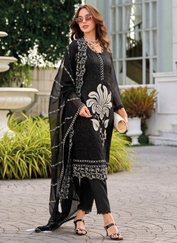 Black Designer Salwar Kameez in Organza with Embroidered