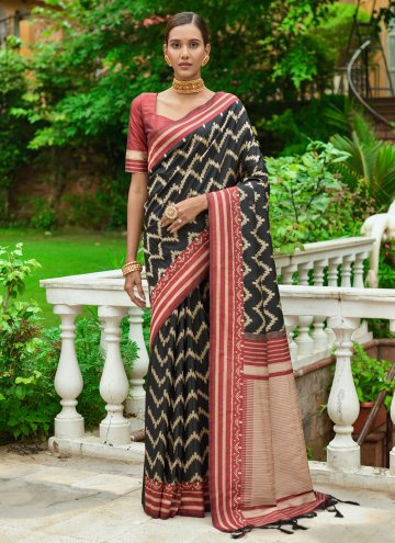 Black Designer Saree in Handloom Silk with Woven