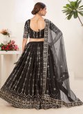 Black Faux Georgette Embroidered A Line Lehenga Choli for Ceremonial - 1