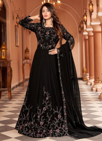 Black Faux Georgette Embroidered Designer Floor Length Salwar Suit for Party