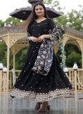 Black Faux Georgette Embroidered Designer Gown for Ceremonial - 1